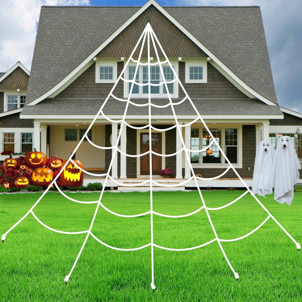 Brighter Spider Webs Halloween Decorations Lights,2023 Upgrade 250 Purple LED Light Up,8 Modes 16.4Ft Giant Spiderweb with Remote Control,Halloween Decor for Yard Outside