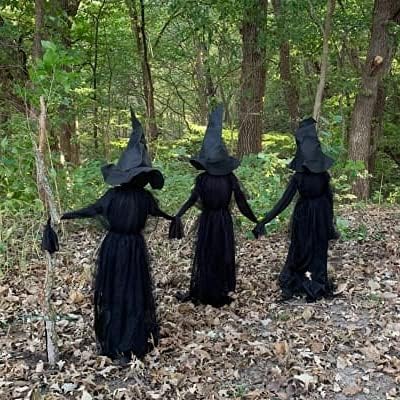 Dazzle Bright Halloween Decorations, 6 FT Set of 3 Light Up Halloween Witch with Stakes, Witch Decorations for Outdoor Garden Yard Lawn Haunted House Decor