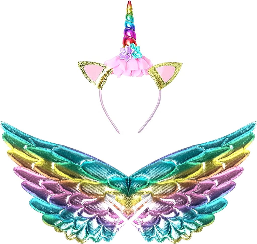 Girls Unicorn Costume LED Light Up Unicorn Princess Tutu Dress for Birthday Party Halloween with Headband Wing