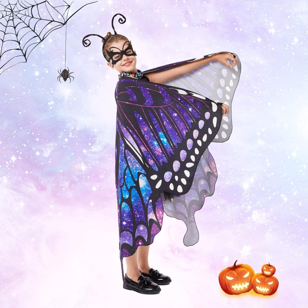 Halloween Butterfly Costume for Women - Girls Kid Adult Wings Cape with Mask and Antenna Headband