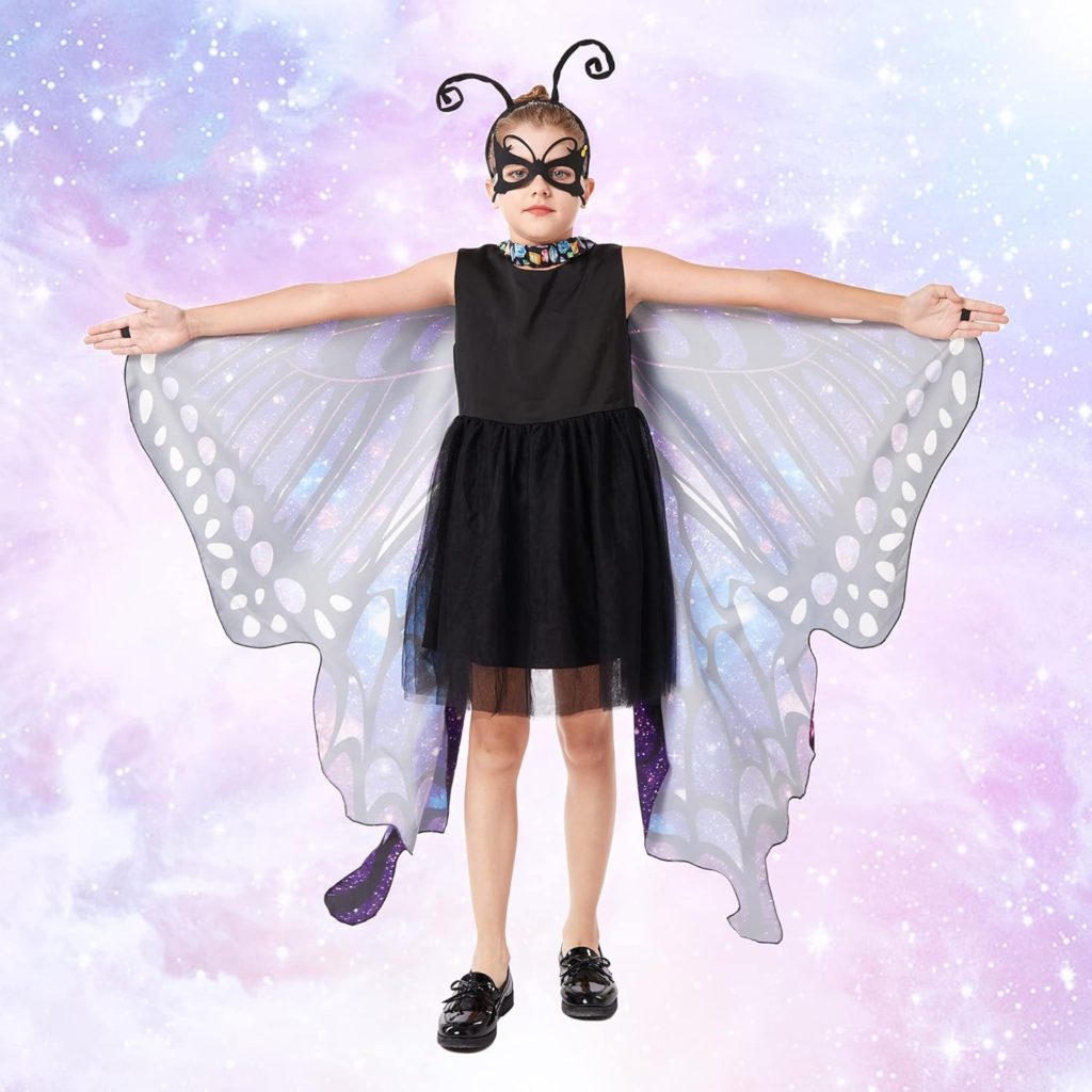 Halloween Butterfly Costume for Women - Girls Kid Adult Wings Cape with Mask and Antenna Headband