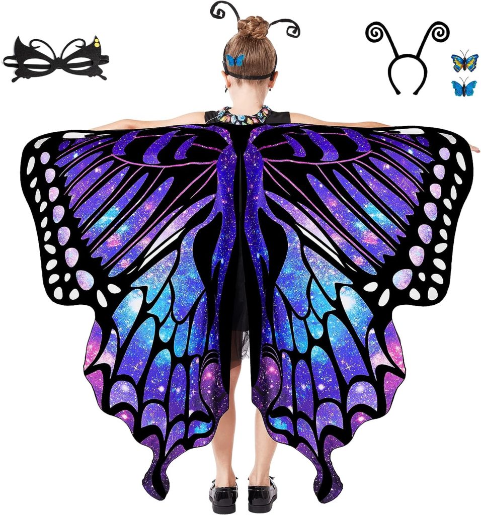 Halloween Butterfly Costume for Women - Girls Kid Adult Wings Cape with Mask and Antenna Headband