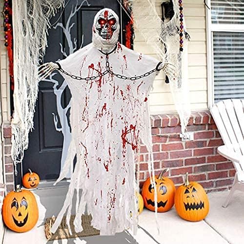 Halloween Hanging Ghost Decorations, 63 Hanging Skeleton Decorations with Glowing Eyes  Creepy Sounds Halloween Haunted House Props Scary Decor Hanging Animatronics Prop for Party Indoor/Outdoor