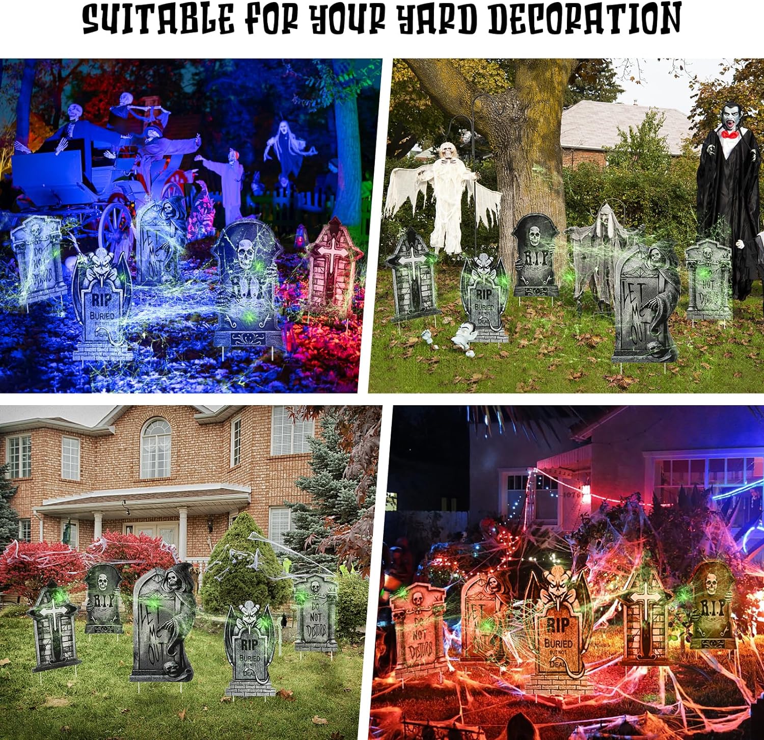 Halloween Tombstone Yard Signs Decorations,RIP Graveyard Headstone Decor for Halloween Party, 5 pack Gravestone Props with Stakes for Outdoor and Indoor Yard Lawn Decorations