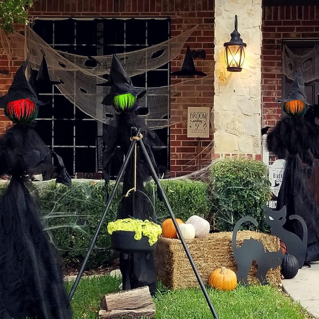 Hourleey Halloween Decorations, 6 FT Set of 3 Lighted Halloween Witch with Stakes for Outdoor Garden Yard Lawn Haunted House Decor