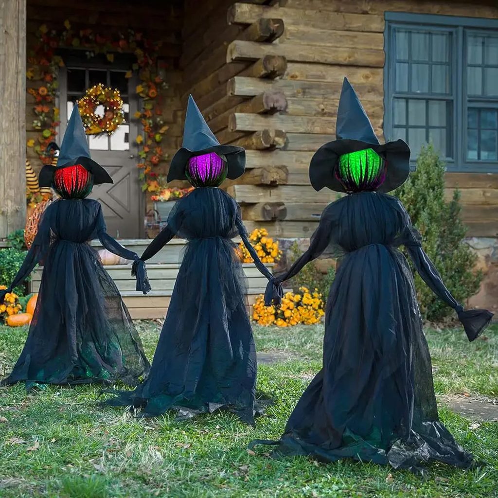Hourleey Halloween Decorations, 6 FT Set of 3 Lighted Halloween Witch with Stakes for Outdoor Garden Yard Lawn Haunted House Decor