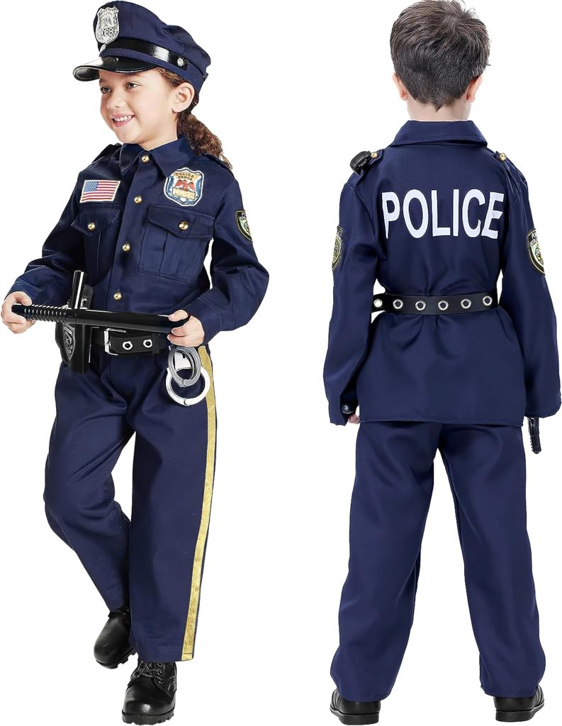 Joycover Police Officer Costume for Kids - Deluxe Police Costume for Kids with Accessories, Kids Halloween Costumes for Boys Girls, Cop Costume Role Play Kit for Halloween Career Day-S