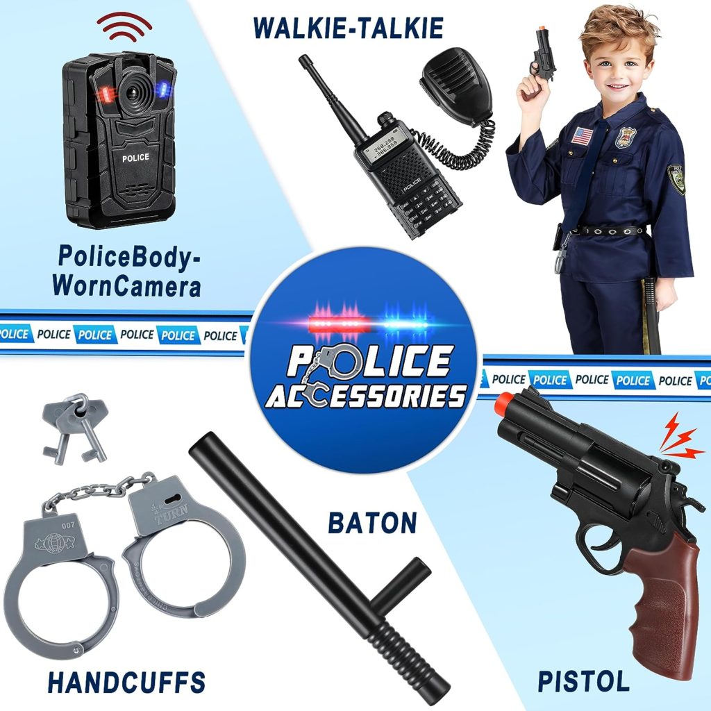 Joycover Police Officer Costume for Kids - Deluxe Police Costume for Kids with Accessories, Kids Halloween Costumes for Boys Girls, Cop Costume Role Play Kit for Halloween Career Day-S