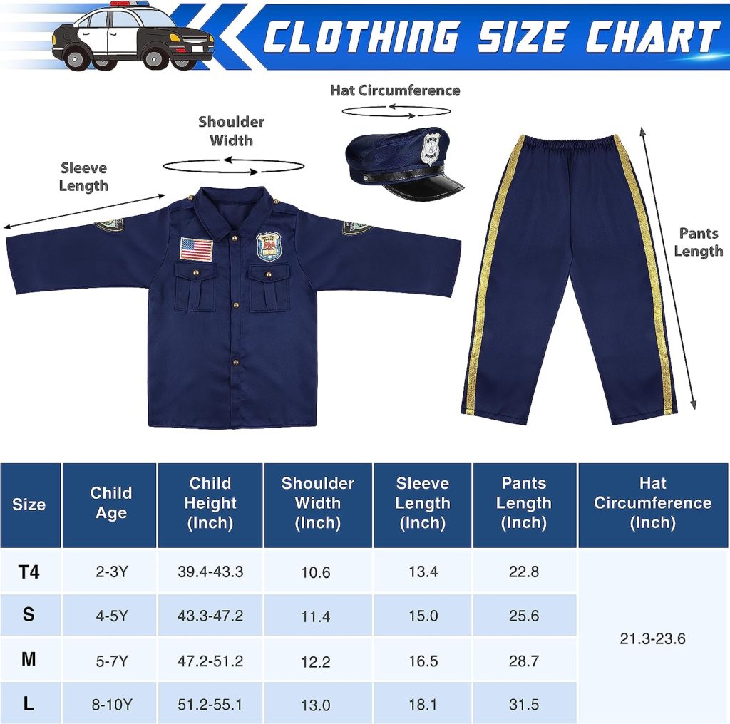 Joycover Police Officer Costume for Kids - Deluxe Police Costume for Kids with Accessories, Kids Halloween Costumes for Boys Girls, Cop Costume Role Play Kit for Halloween Career Day-S