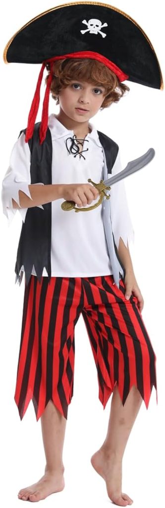 RAAIBB Boys Pirate Costume Kids Halloween Costume Cosplay Role Play with Deluxe Accessories Birthday Gifts