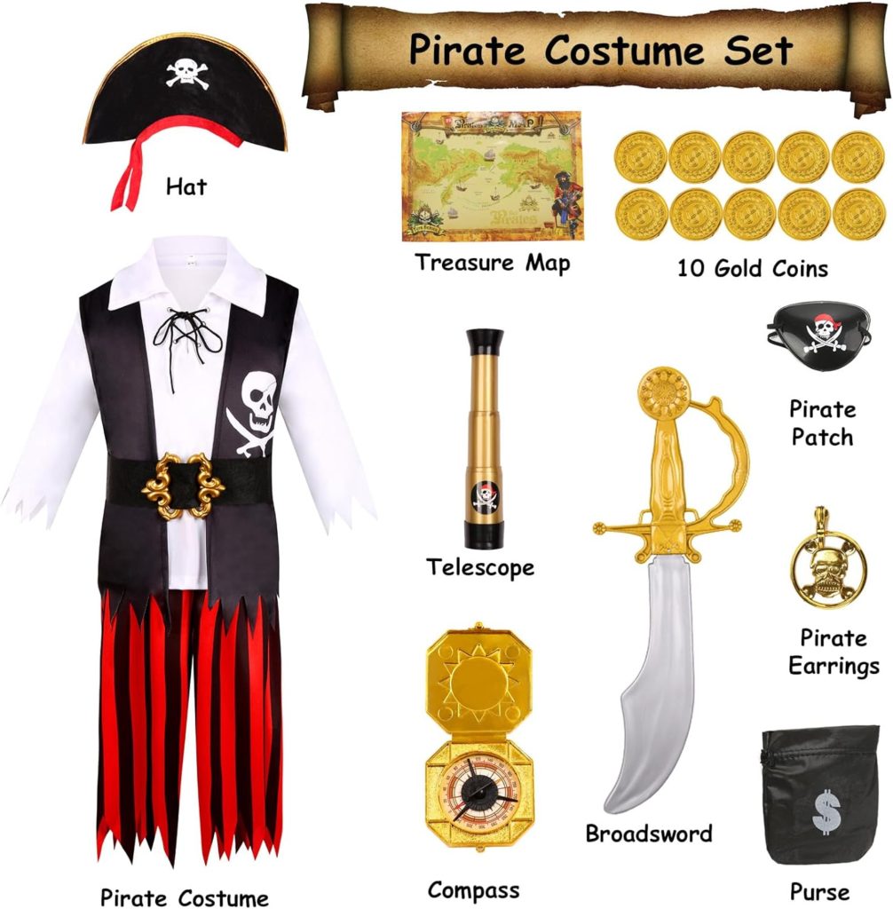 RAAIBB Boys Pirate Costume Kids Halloween Costume Cosplay Role Play with Deluxe Accessories Birthday Gifts