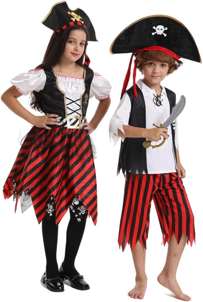 RAAIBB Boys Pirate Costume Kids Halloween Costume Cosplay Role Play with Deluxe Accessories Birthday Gifts