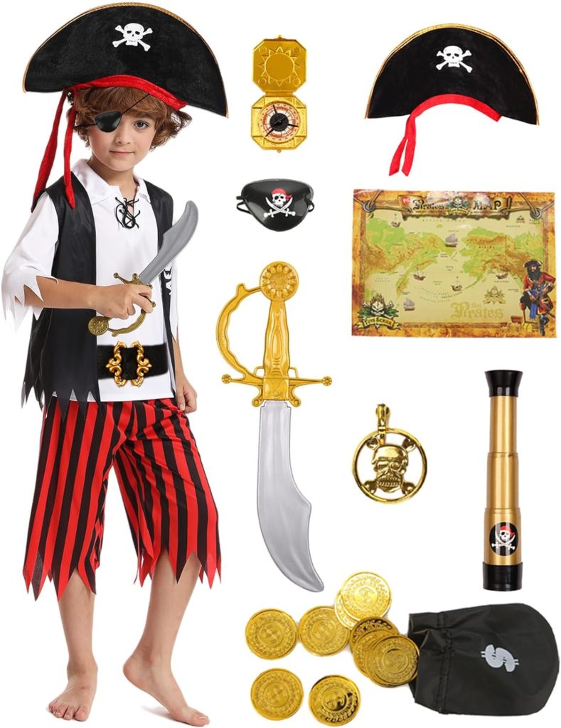 RAAIBB Boys Pirate Costume Kids Halloween Costume Cosplay Role Play with Deluxe Accessories Birthday Gifts