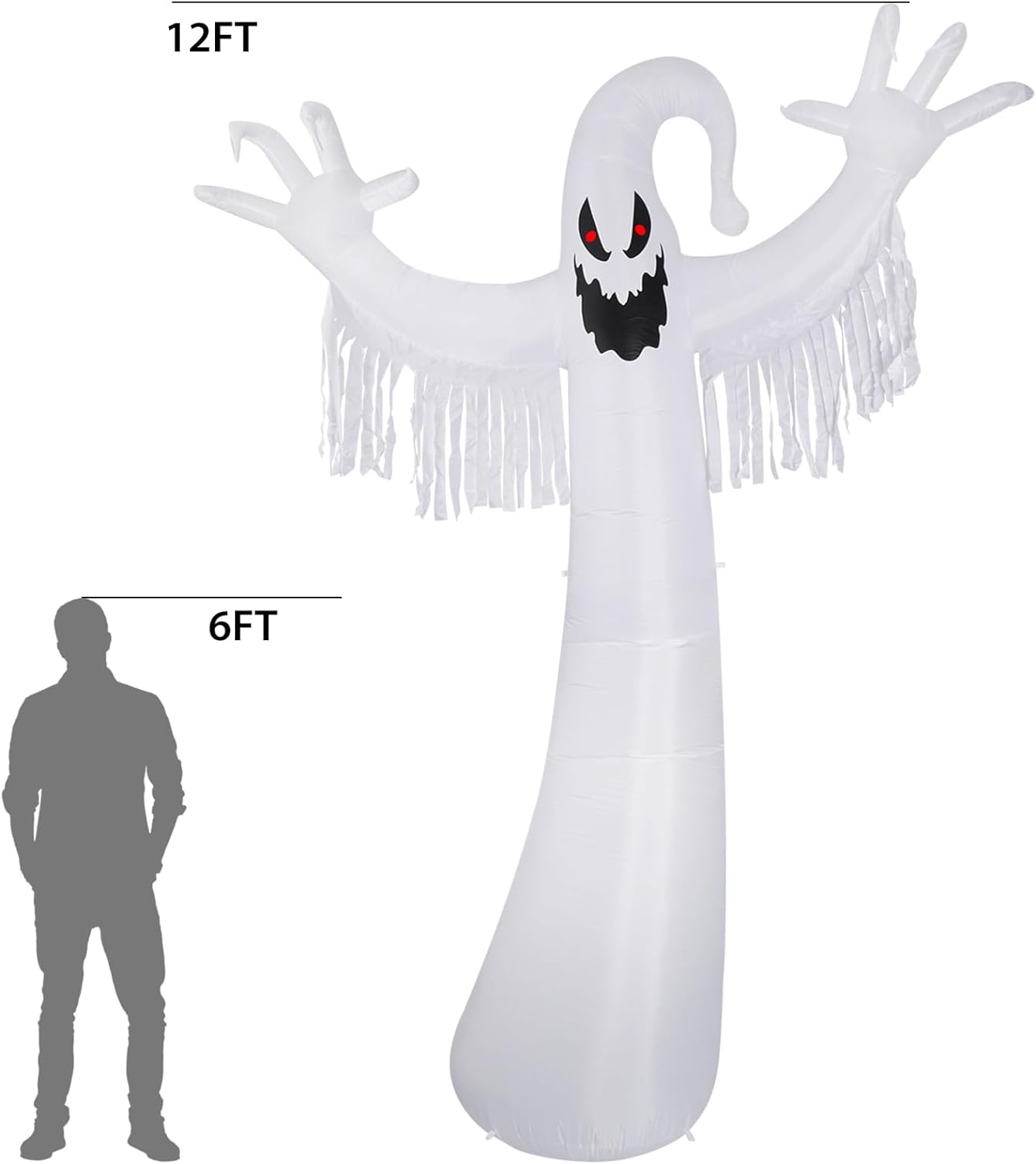 Sizonjoy 12 FT Halloween Decoration Inflatable Ghost, Blow Up Animated Red Eyes Ghost with Build-in LEDs, Outdoor Scary Inflatable Decoration for Front Yard, Porch, Lawm or Halloween Party