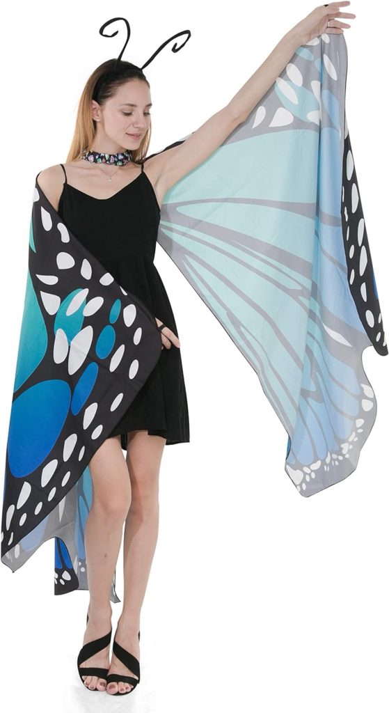 Spooktacular Creations Butterfly Wing Cape Shawl with Lace Mask and Black Velvet Antenna Headband