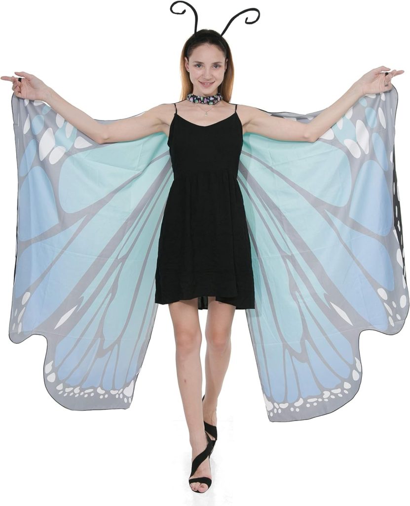 Spooktacular Creations Butterfly Wing Cape Shawl with Lace Mask and Black Velvet Antenna Headband