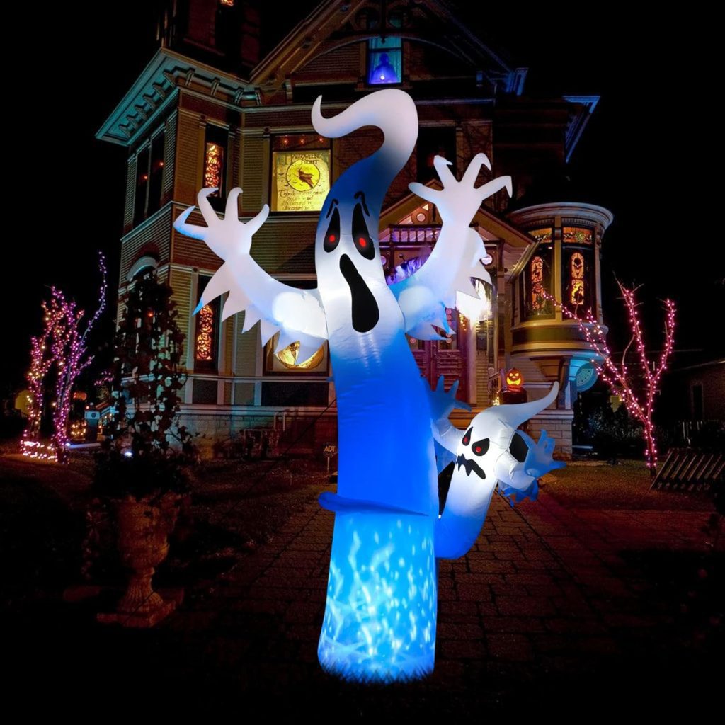Toodour 8 FT Halloween Inflatables Outdoor Decorations Ghost - Blow Up Yard Decorations for Halloween Party, Built-in Blue LED Disco Lights, Inflatable Ghost Decor for Outdoor Halloween Garden