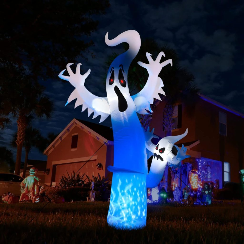 Toodour 8 FT Halloween Inflatables Outdoor Decorations Ghost - Blow Up Yard Decorations for Halloween Party, Built-in Blue LED Disco Lights, Inflatable Ghost Decor for Outdoor Halloween Garden
