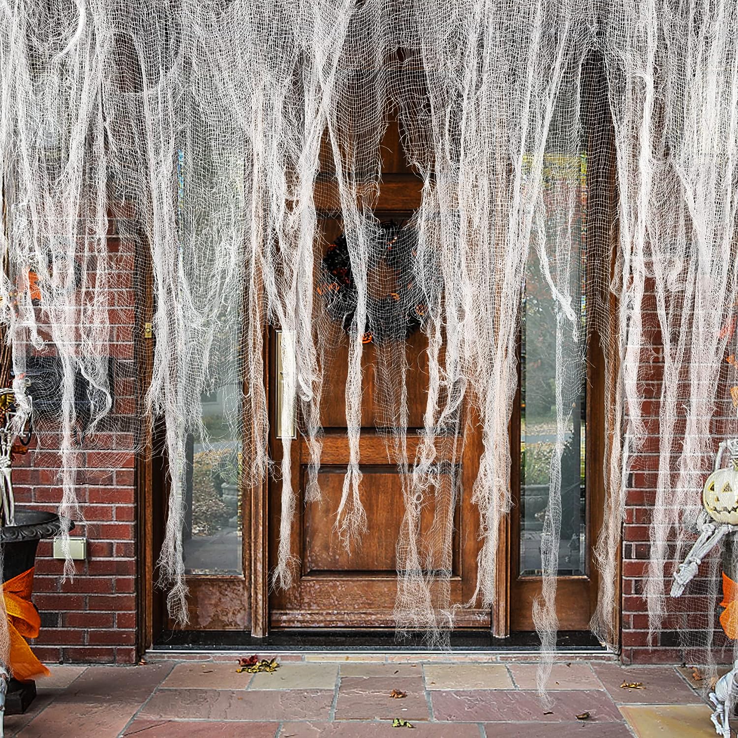 Watayo 500x39 Inch Large Size Halloween Spooky Cloth-Halloween White Scary Creepy Cloth-Windows Doorways Cover Gauze for Halloween Party Haunted House Decor