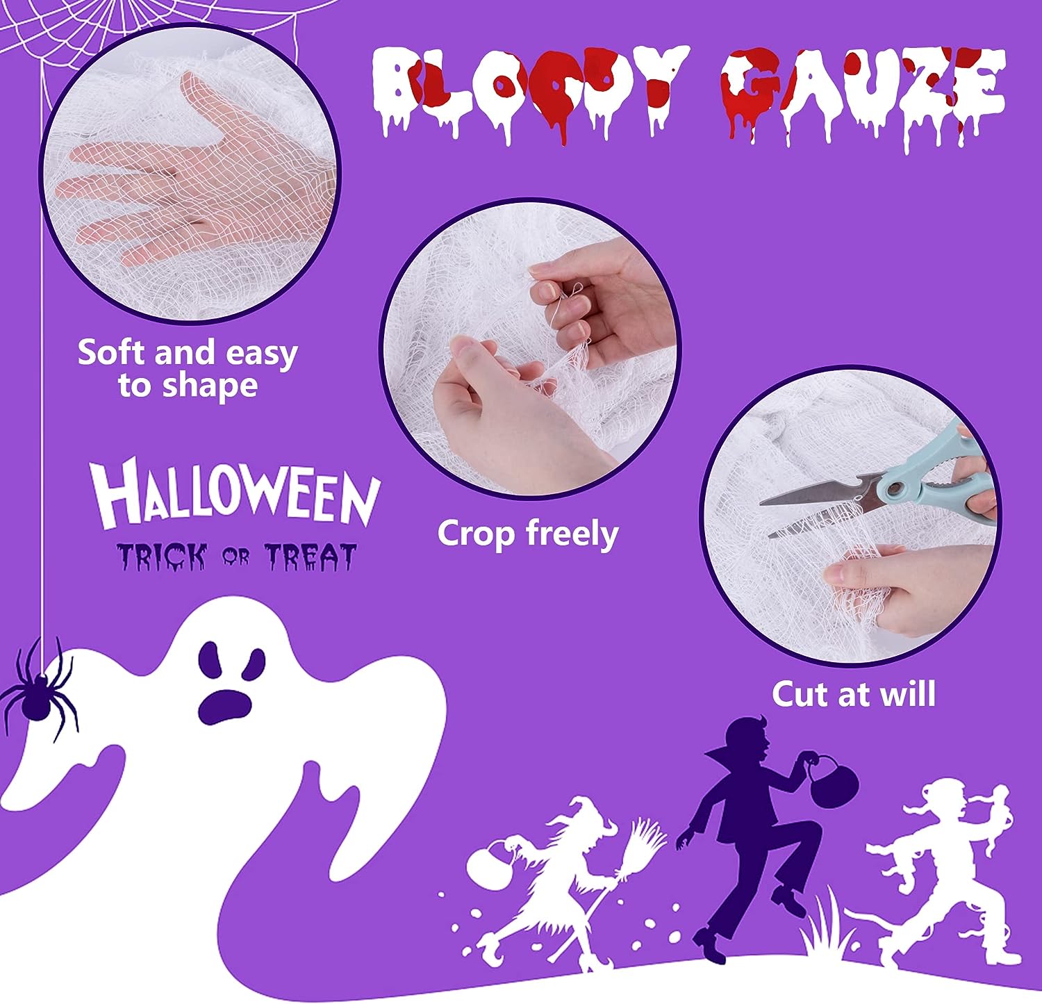 Watayo 500x39 Inch Large Size Halloween Spooky Cloth-Halloween White Scary Creepy Cloth-Windows Doorways Cover Gauze for Halloween Party Haunted House Decor