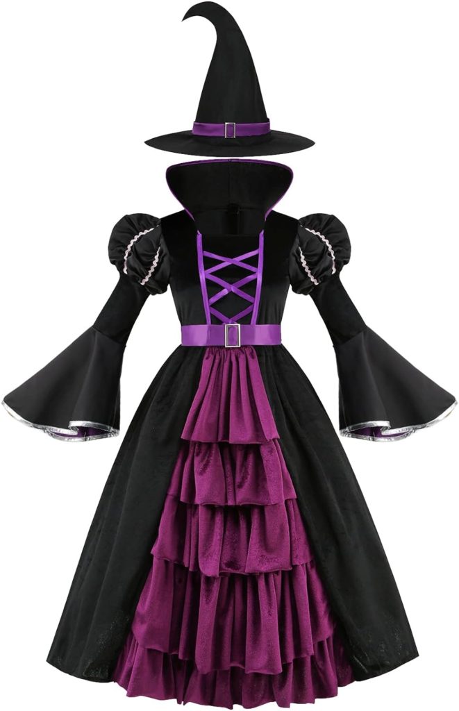 yolsun Purple Witch Costume for Girls Bubble Sleeve halloween Witch Dress for Kids