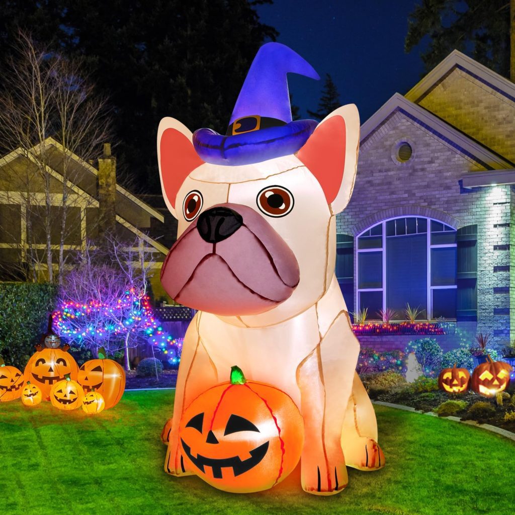 zukakii 5Ft Halloween Inflatables Decorations Build-in Bright LEDs Blow Up Yard Pumpkin with Witch Hat Halloween Decorations Outdoor Clearance Decor for Holiday Party Indoor Garden Lawn Home