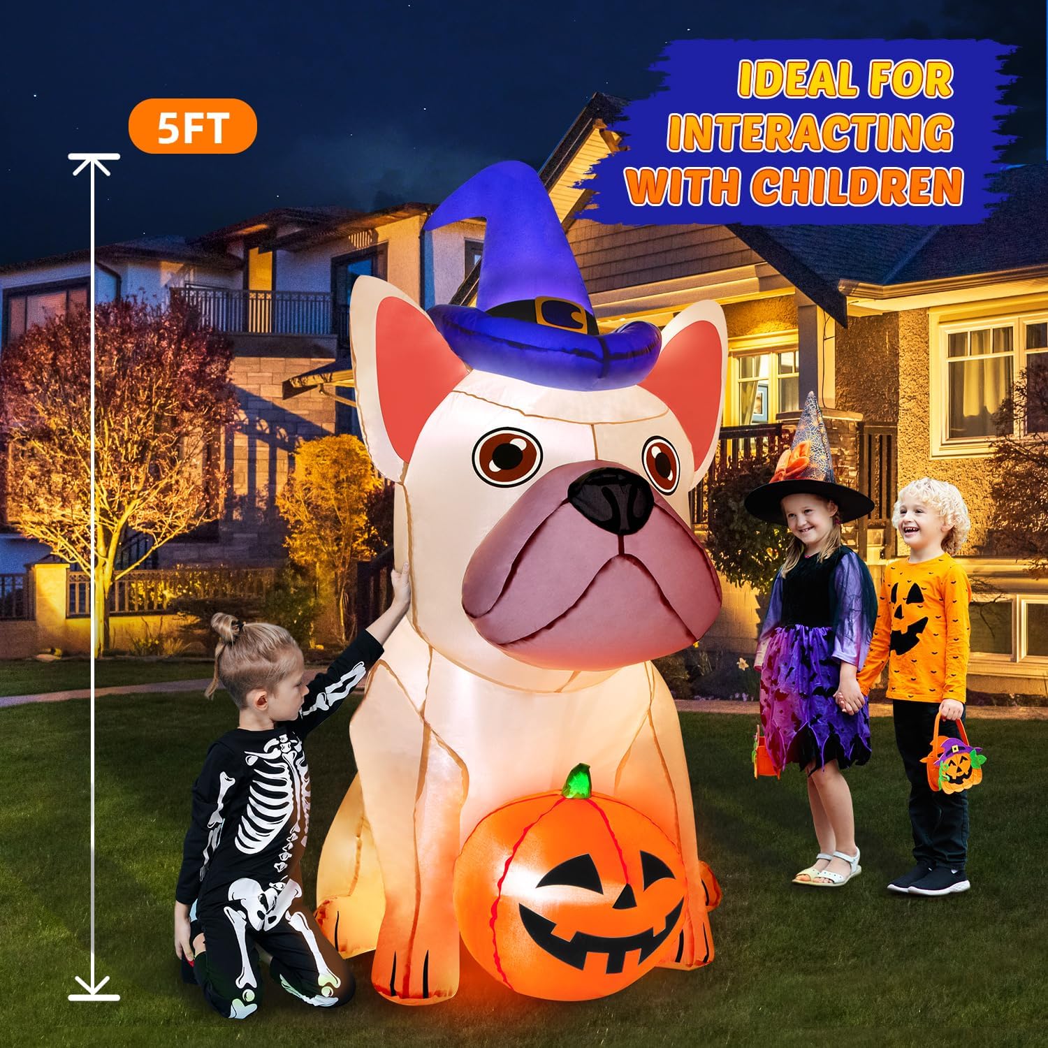 zukakii 5Ft Halloween Inflatables Decorations Build-in Bright LEDs Blow Up Yard Pumpkin with Witch Hat Halloween Decorations Outdoor Clearance Decor for Holiday Party Indoor Garden Lawn Home