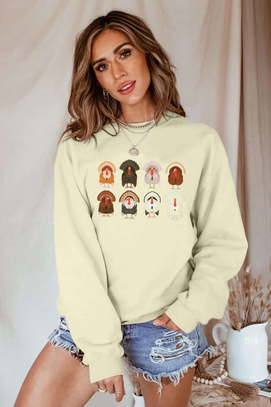 HEBBE Thanksgiving Sweatshirts for Women Turkey Graphic Shirt Casual Fall Pullover Top Autumn Blouse Tee