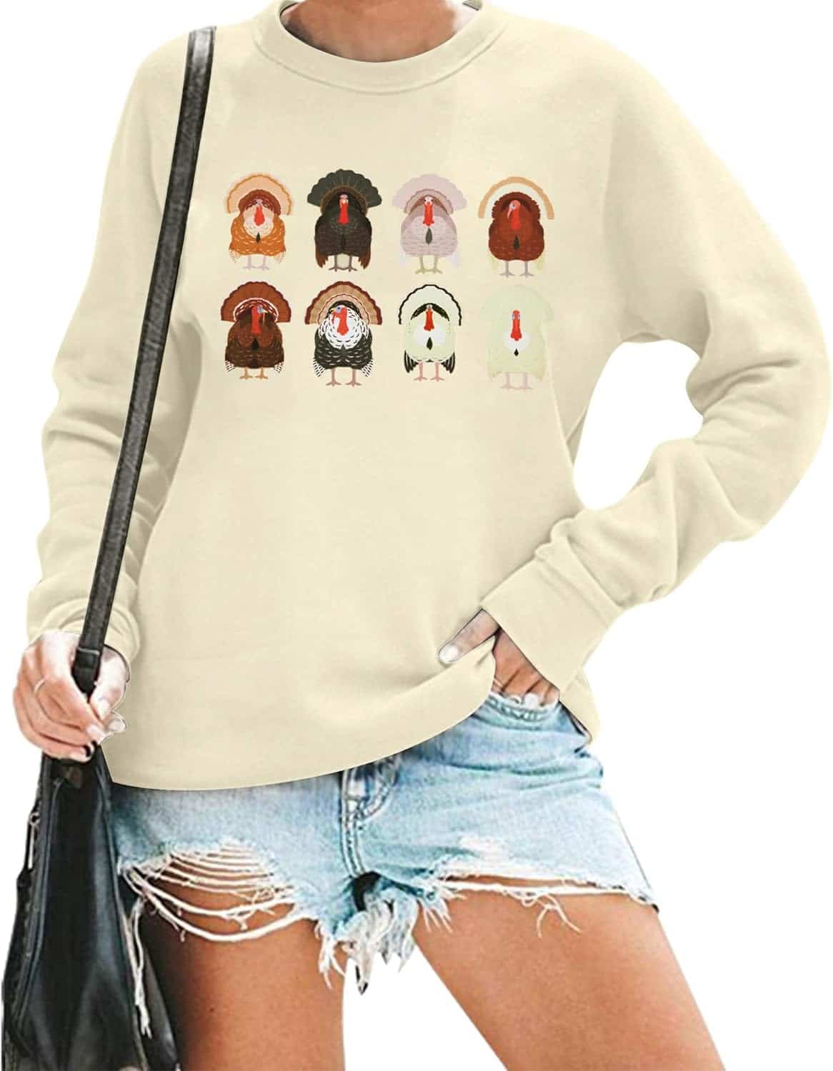 HEBBE Thanksgiving Sweatshirts for Women Turkey Graphic Shirt Casual Fall Pullover Top Autumn Blouse Tee