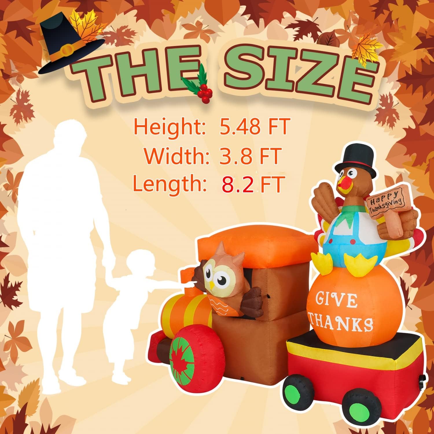 JETEHO 7 Ft Happy Thanksgiving Inflatable Turkey Riding in a Hot Air Balloons, Giant Thanksgiving Blow up Yard Decorations, Lighted Outdoor Thanksgiving Decor for Lawn, Front Yard