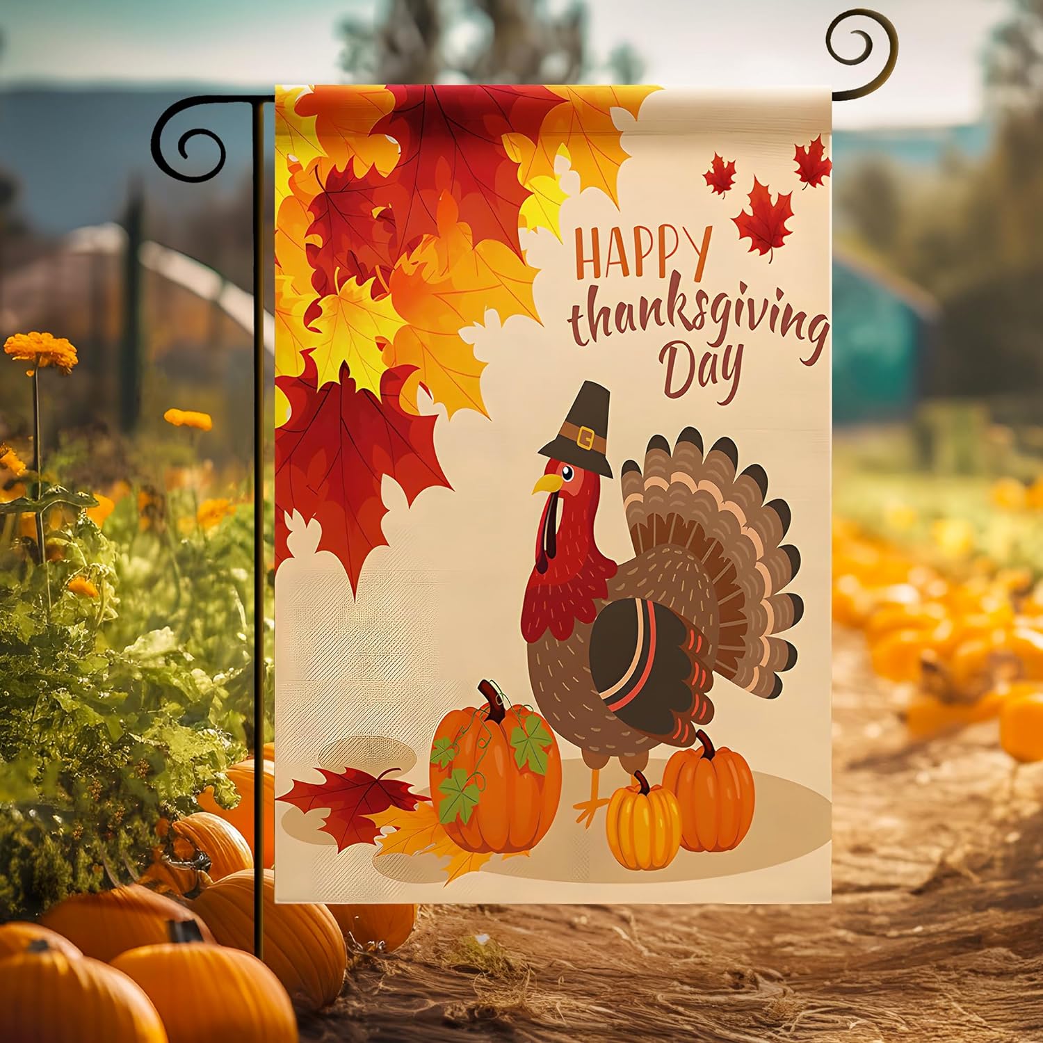 KatchOn, Large Happy Thanksgiving Banner Outdoor - 120x20 Inch | Thanksgiving Fence Banner for Thanksgiving Yard Decorations | Thanksgiving Banners for Outside for Thanksgiving Banner Decorations