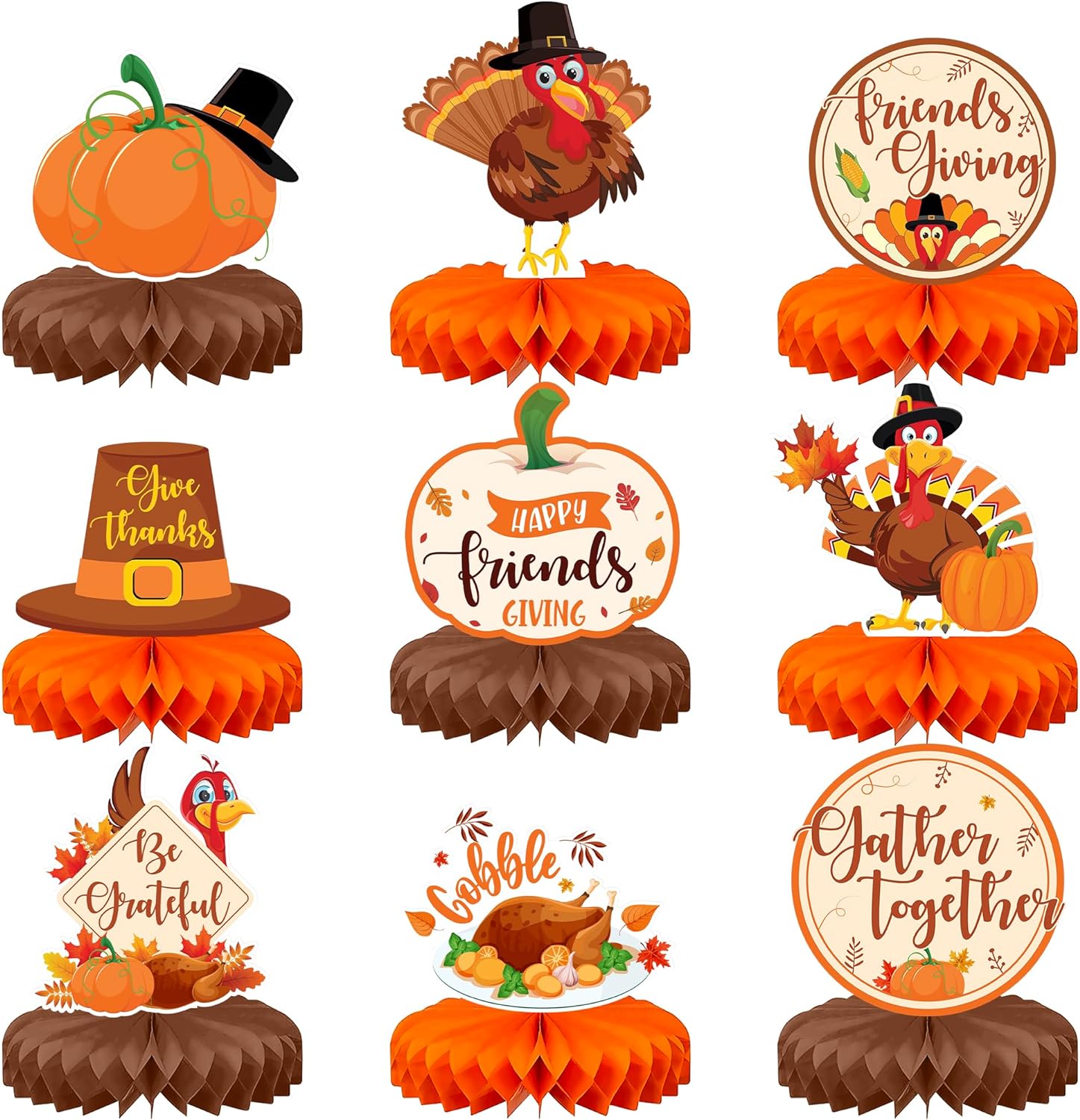 KatchOn, Thanksgiving Centerpieces For Tables - Pack of 9 | Thanksgiving Table Decorations | Thanksgiving Decorations For Table | Thanksgiving Honeycomb Centerpieces | Thanksgiving Party Decorations