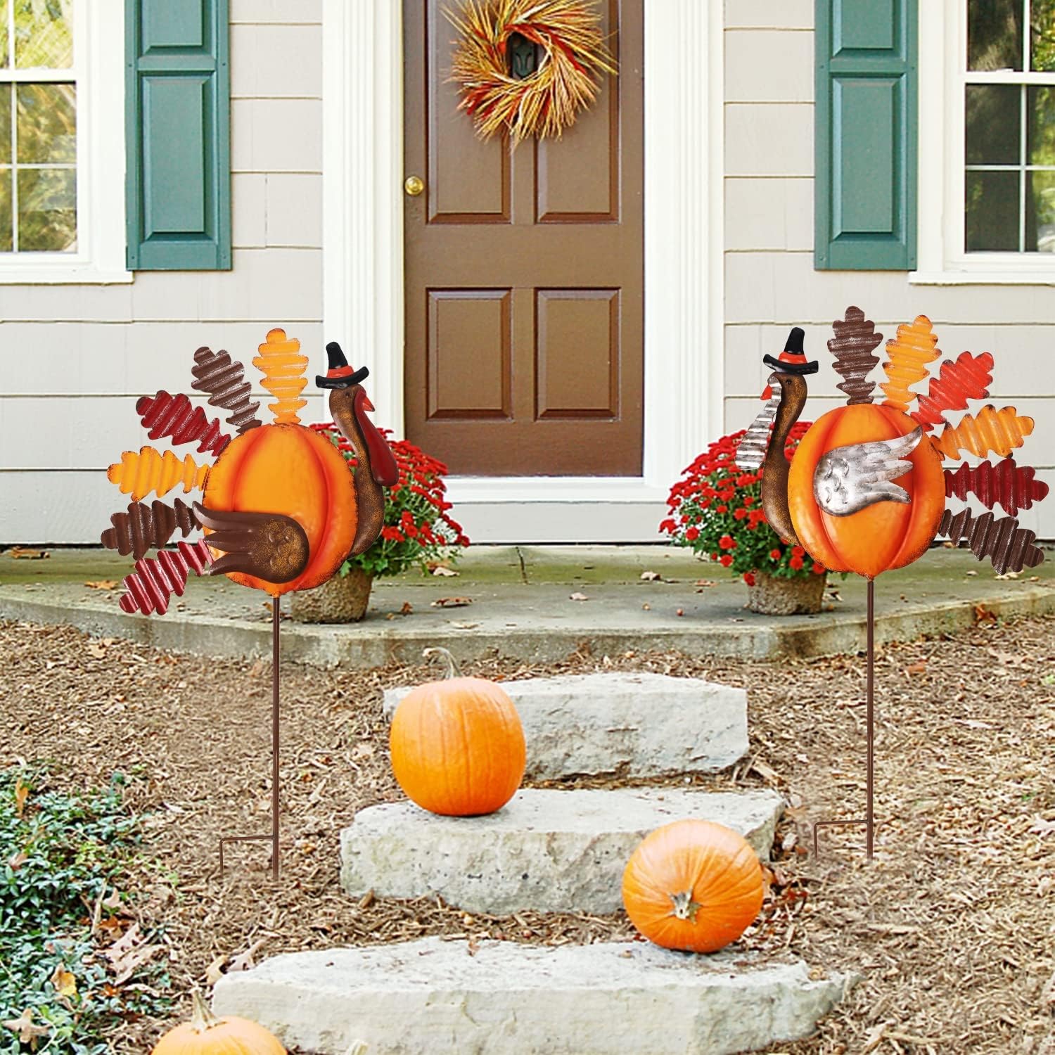 Lulu Home Thanksgiving Turkey Decors, Set of 2 Metal Turkey Stakes Fall Decor, Happy Thanksgiving Autumn Fall Outdoor Decorations