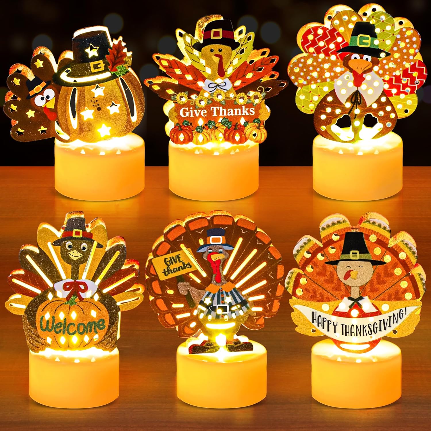 Thanksgiving Table Decorations 6 Pack Flameless Turkey Tea Lights Candles Battery Operated, Thanksgiving Decorations Lights LED Candles for Home Party Gifts, Thanksgiving Centerpieces for Tables Decor