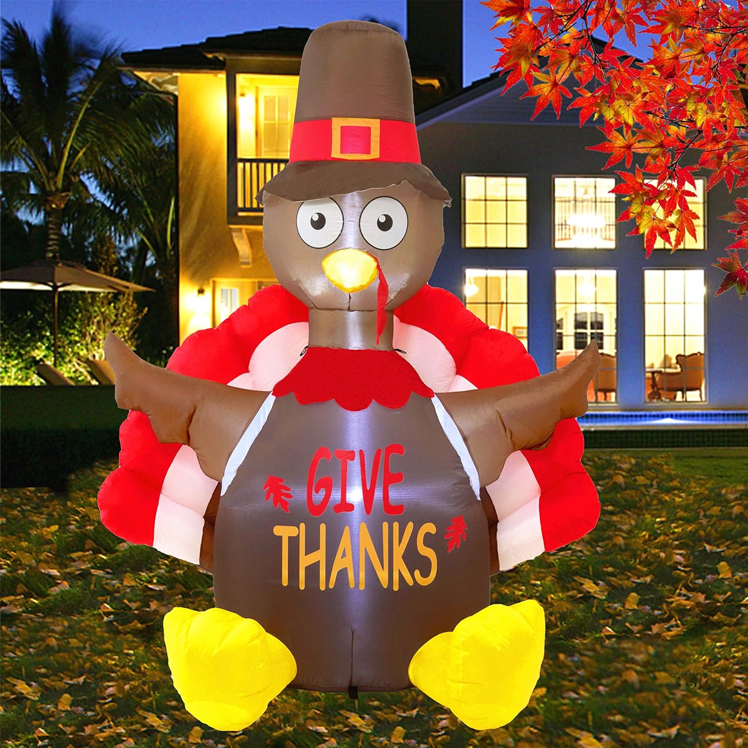 Twinkle Star 5 FT Inflatable Lighted Turkey Happy Thanksgiving Yard Decor Display Autumn Fall Outdoor Decoration