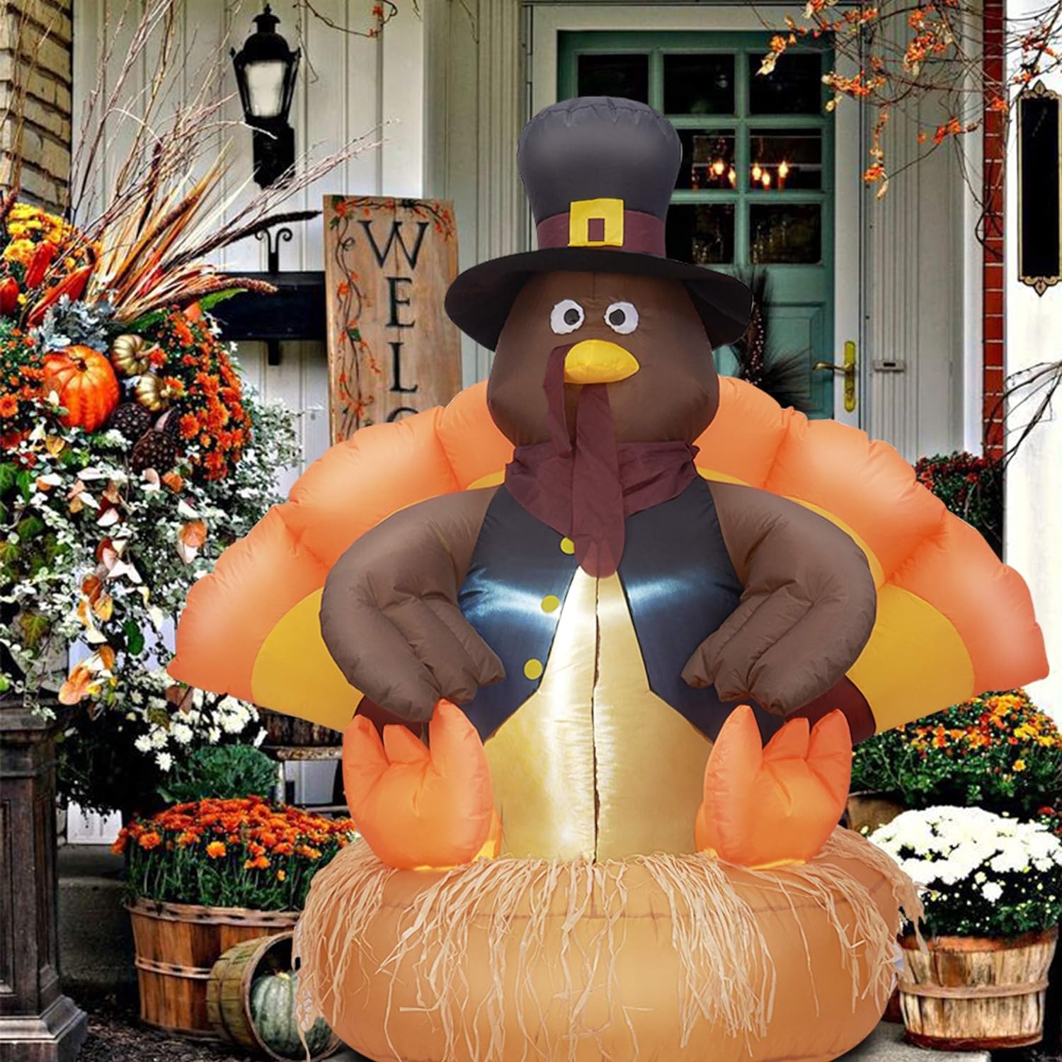 Twinkle Star 5 FT Inflatable Lighted Turkey Happy Thanksgiving Yard Decor Display Autumn Fall Outdoor Decoration