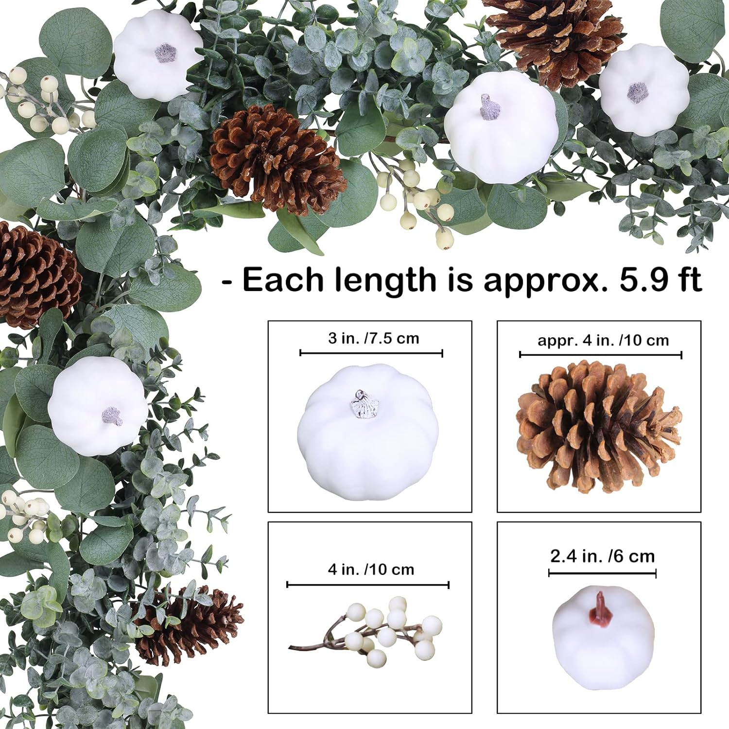 Winlyn Fall White Pumpkin Garland Artificial Eucalyptus Garland with Pumpkins Pinecones Berries Fall Garland 5.9 L Farmhouse Wedding Arch Backdrop Thanksgiving Mantel Table Runner Centerpiece Decor : Home  Kitchen