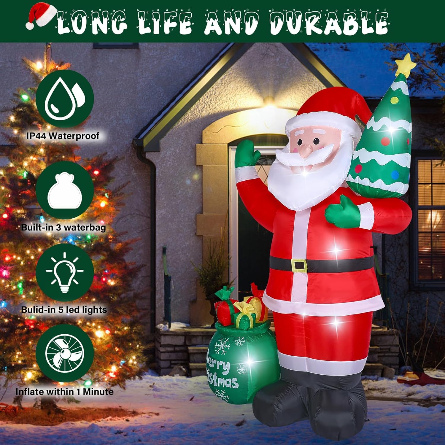 8 FT Christmas Inflatables Outdoor Decorations, Blow up Inflatable Santa Claus with LED Lights Gift Bag Christmas Tree for Xmas Decor Indoor Outside Yard Garden Patio Lawn Home Holiday Party