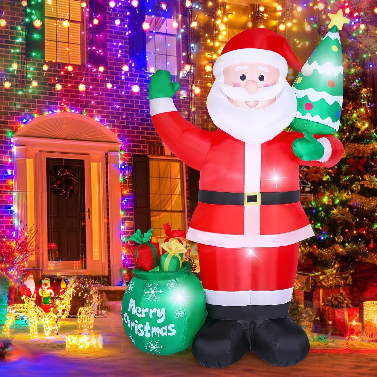 8 FT Christmas Inflatables Outdoor Decorations, Blow up Inflatable Santa Claus with LED Lights Gift Bag Christmas Tree for Xmas Decor Indoor Outside Yard Garden Patio Lawn Home Holiday Party