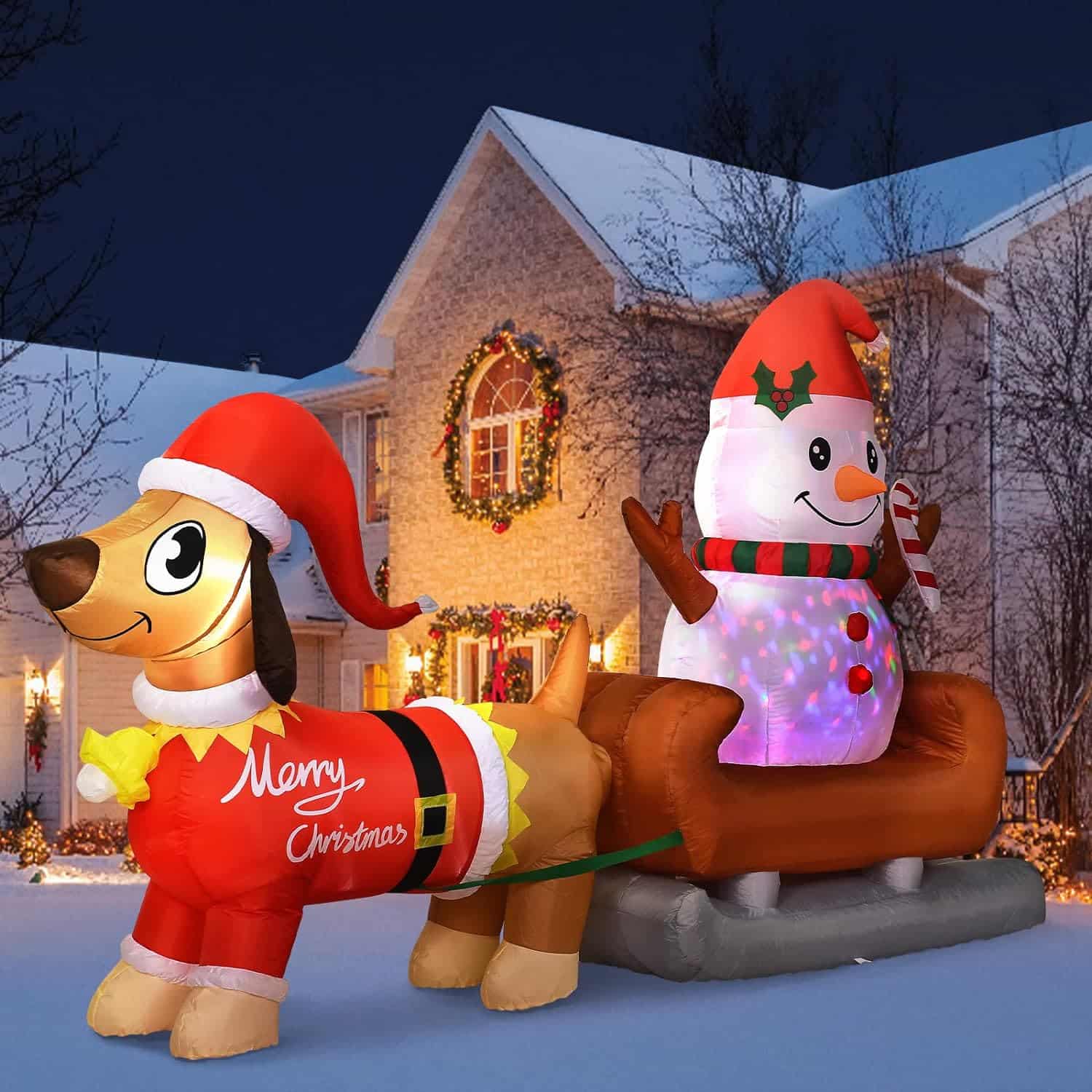 8 Ft Christmas Inflatables Outdoor Decorations Xmas Blow Up Yard Decorations Snowman with Rotating LED Lights,Dog Christmas Inflatable Decorations Outdoor Indoor Xmas Party Garden Lawn Decor