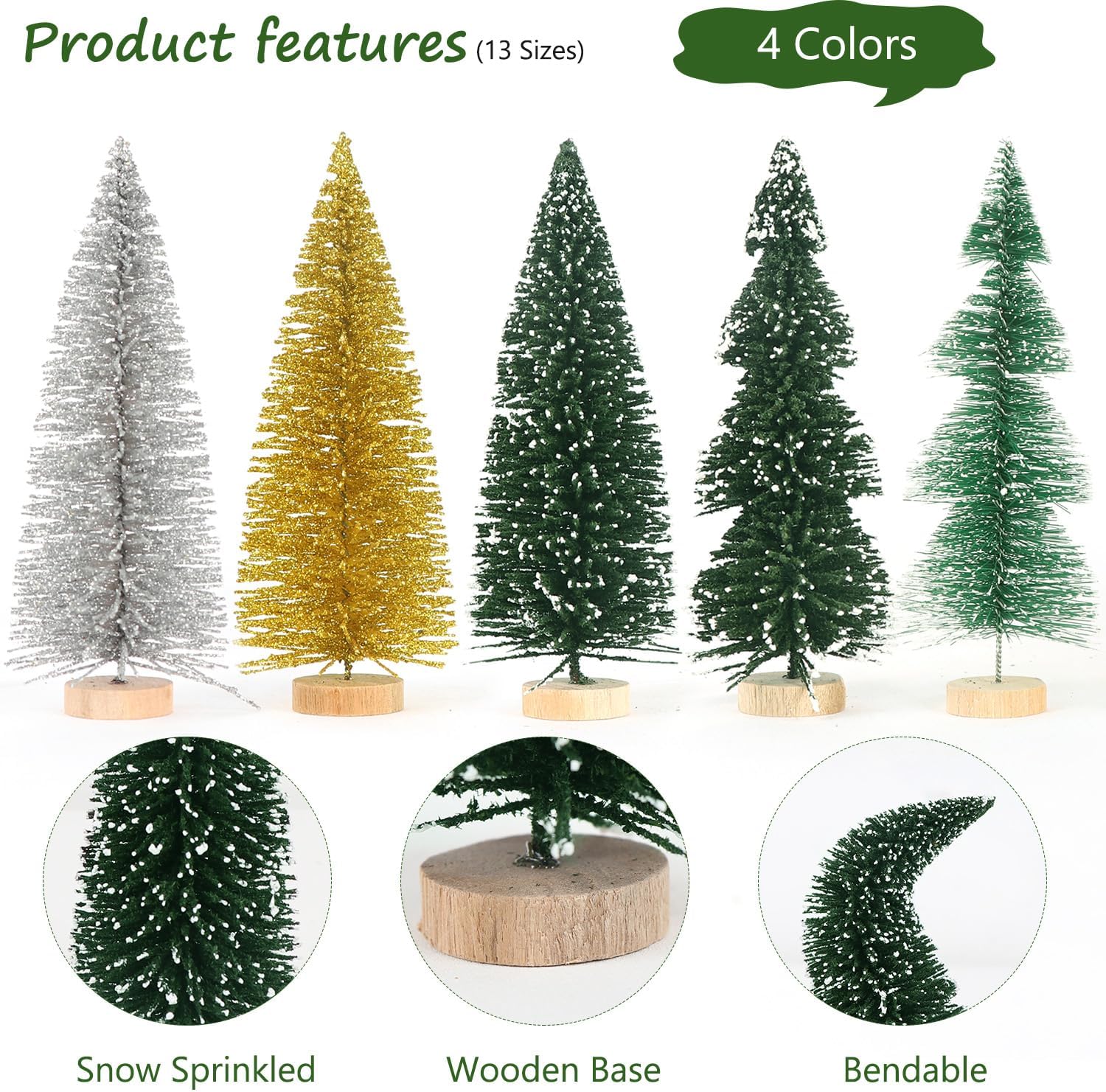 AerWo 21pcs Mini Christmas Trees Bottle Brush Trees, Christmas Village Sets with Snowman, Reindeer, Bench, Small Christmas Village Trees for Tabletop Decor Holiday Winter Christmas Table Decorations