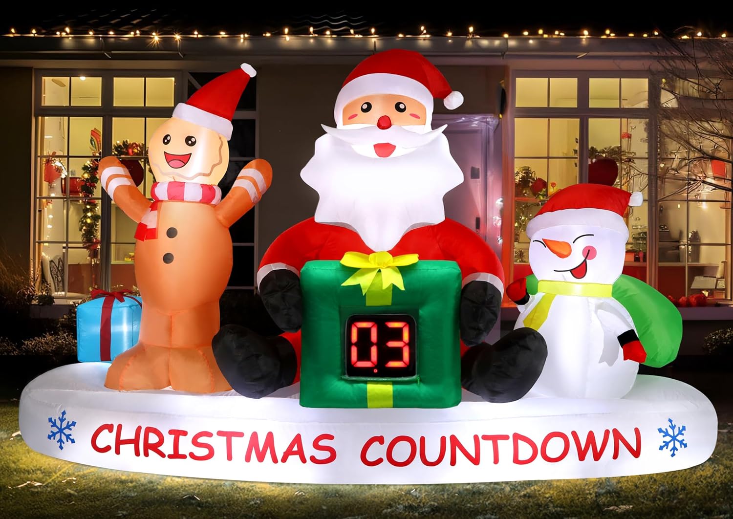 Alupssuc 8 FT Christmas Inflatable Outdoor Decorations with LED Christmas Countdown Clock, Snowman Santa and Gingerbread Man, Lighted Blow Up Lawn Yard Clearance for Indoor Xmas Holiday Party Decor