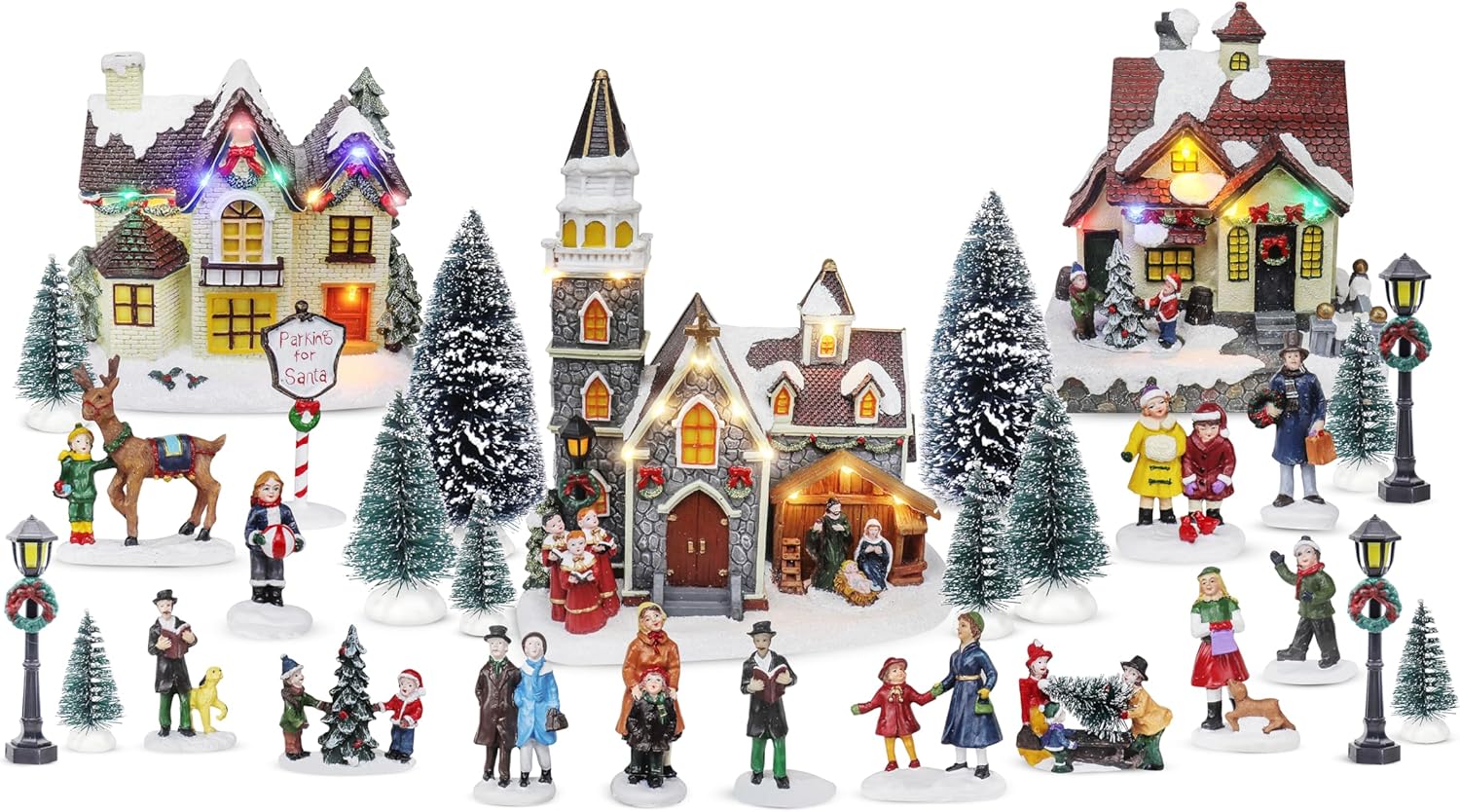 Christmas Village Set - Complete Decoration Includes Figurines and Houses - Perfect Addition to Your Christmas Indoor Decorations  Snow Village Displays - Made of Resin (12 Piece Snow Village Set)