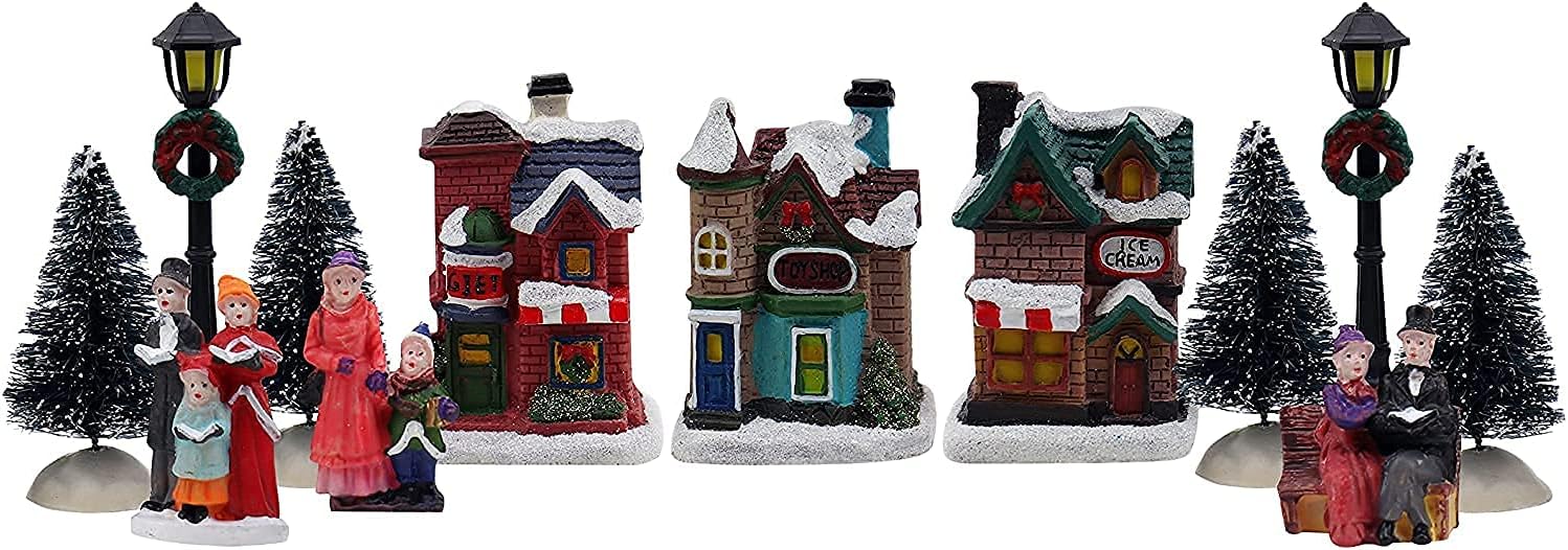 Christmas Village Set - Complete Decoration Includes Figurines and Houses - Perfect Addition to Your Christmas Indoor Decorations  Snow Village Displays - Made of Resin (12 Piece Snow Village Set)