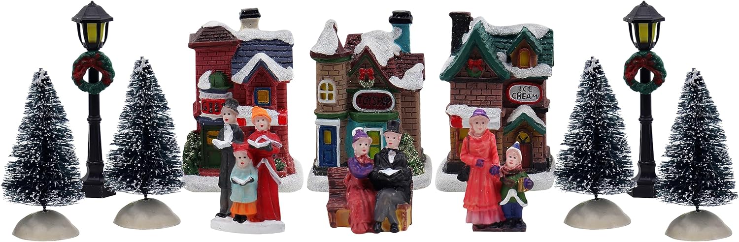 Christmas Village Set - Complete Decoration Includes Figurines and Houses - Perfect Addition to Your Christmas Indoor Decorations  Snow Village Displays - Made of Resin (12 Piece Snow Village Set)