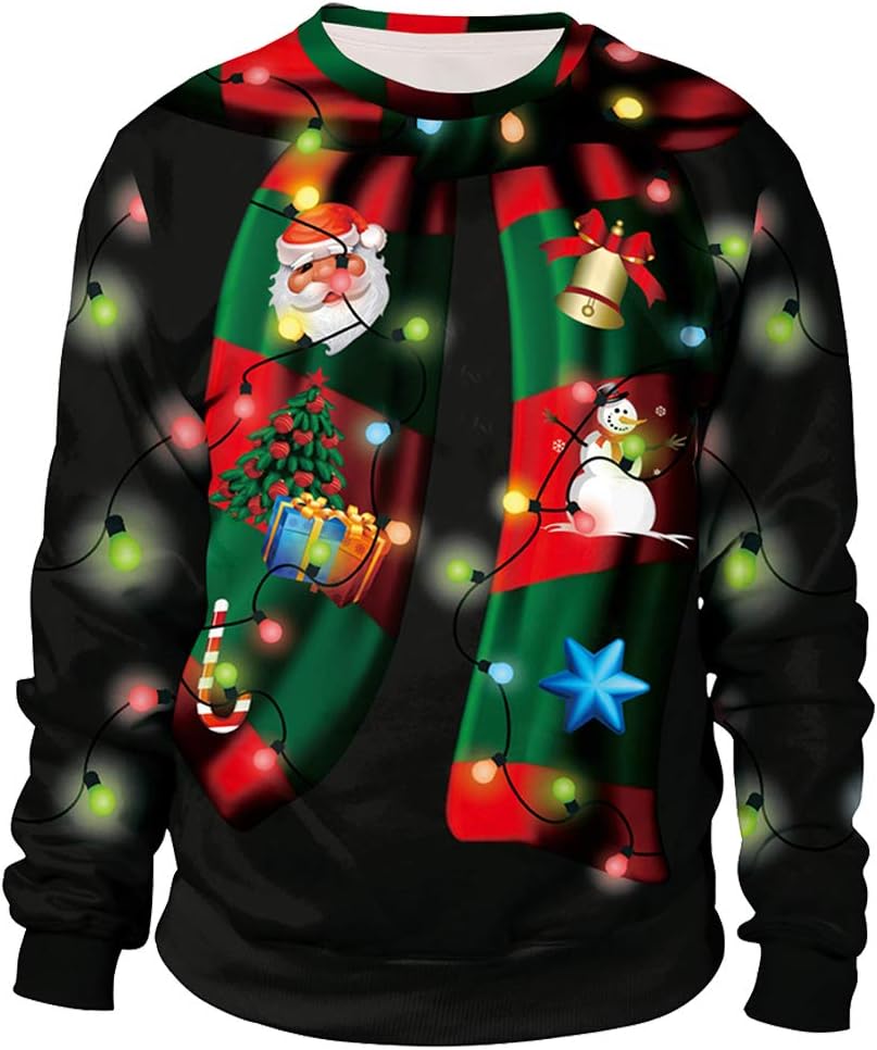 Colorful House Unisexs Ugly Christmas Jumper Sweater Printed Pullover, 3D Digital Print Sweatshirt