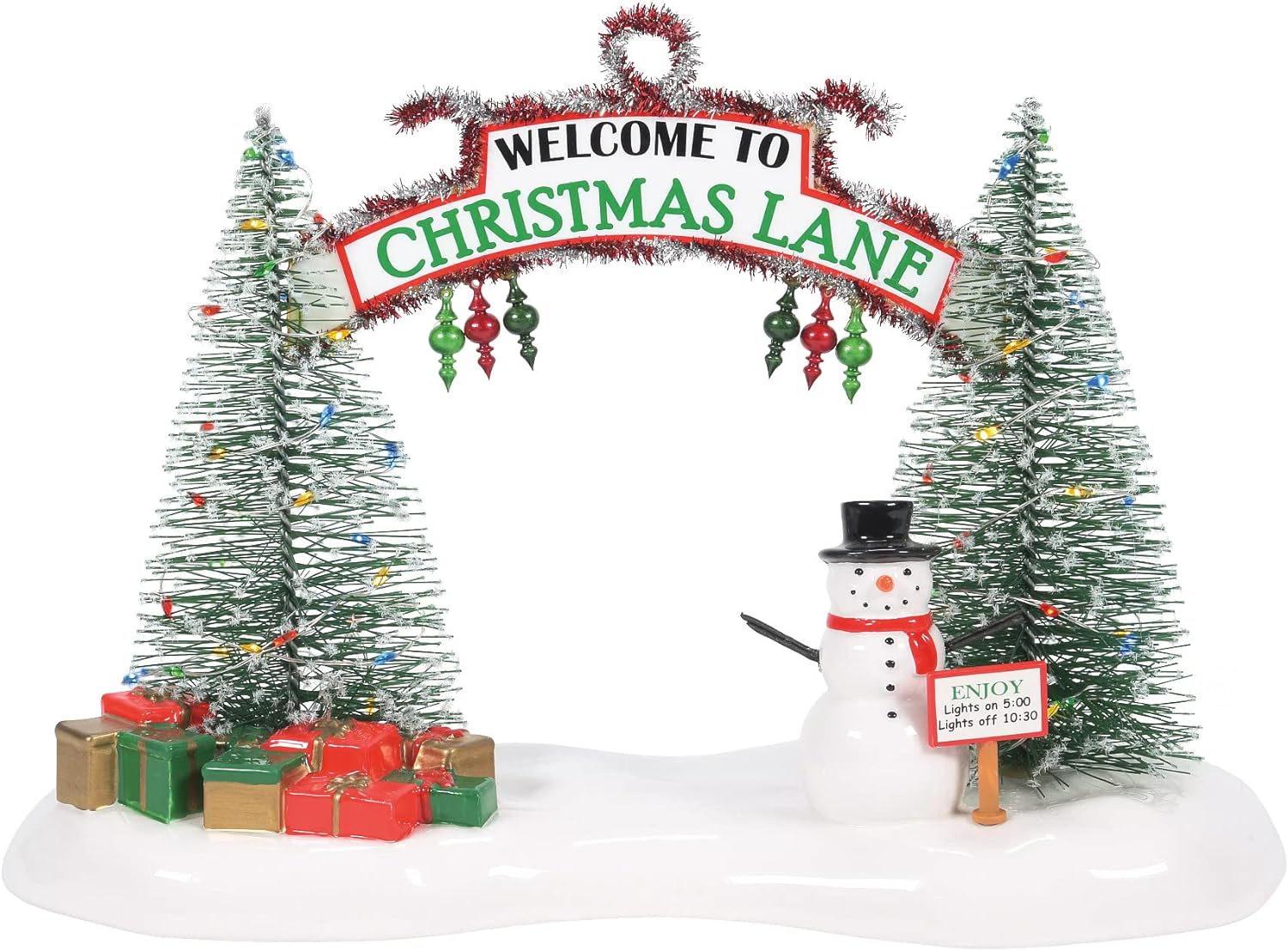 Department 56 Snow Village Accessories Welcome to Christmas Lane Festive Gate Lit Figurine, 7.48 Inch, Multicolor