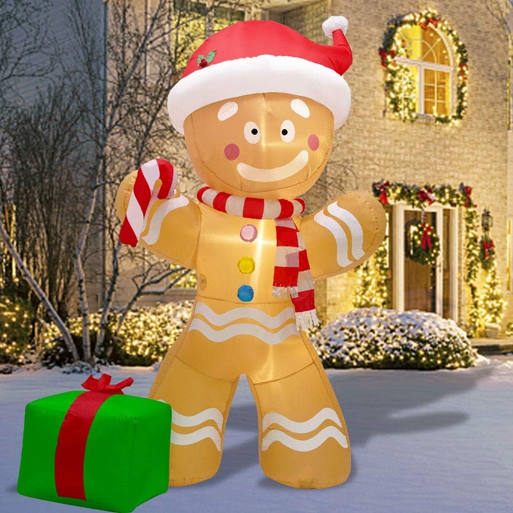 DR.DUDU 7 FT Christmas Inflatables Polar Bear with Santa Hat, Christmas Bear Blow up Outdoor Decorations for Lawn Garden Yard Xmas Holiday Party