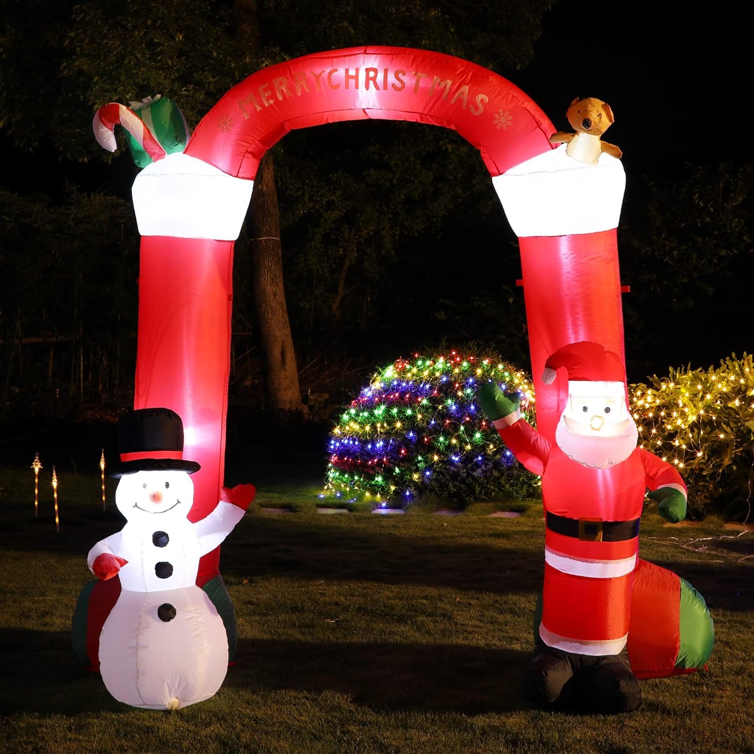 DR.DUDU 7 FT Christmas Inflatables Polar Bear with Santa Hat, Christmas Bear Blow up Outdoor Decorations for Lawn Garden Yard Xmas Holiday Party