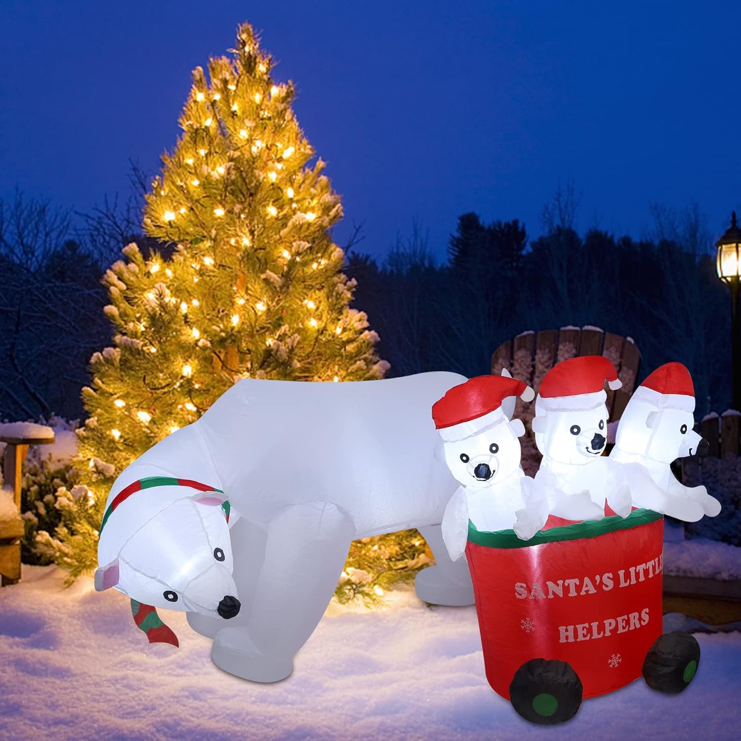 DR.DUDU 7 FT Christmas Inflatables Polar Bear with Santa Hat, Christmas Bear Blow up Outdoor Decorations for Lawn Garden Yard Xmas Holiday Party